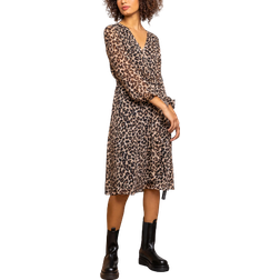 Dusk Animal Print Belted Wrap Dress - Brown