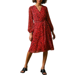 Dusk Animal Print Belted Wrap Dress - Red