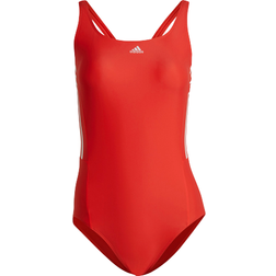 Adidas Women's Mid 3-Stripes Swimsuit - Bright Red / White