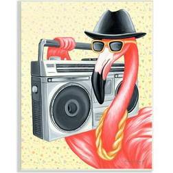 Stupell Industries Funky Retro Flamingo Boombox Music Geometric Pattern Plaque Wall Decor