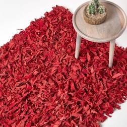 Homescapes Dallas Leather Shaggy Red