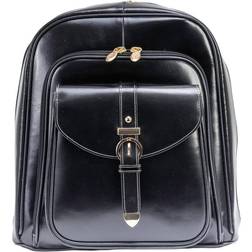 McKlein Olympia Leather Business Laptop Tablet Backpack Black Black