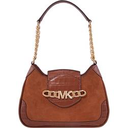 Michael Kors Hally Small Suede And Crocodile Embossed Shoulder Bag - Brown