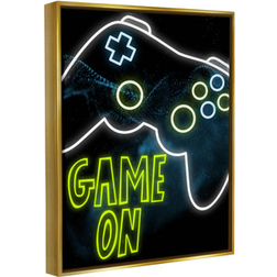 Stupell Industries Game On Neon Controller Graphic Art Metallic Gold Floating Framed Canvas Print Prime Wall Decor