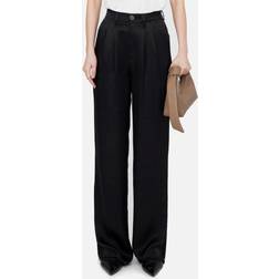 Anine Bing Carrie Silk-Satin Pleated Trousers