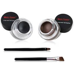 Ucanbe 2 in 1 Black and Brown Gel Eyeliner Set Water Proof Smudge Proof, Last for All Day Long, Work Great with Eyebrow, 2 Pieces Eye Makeup Brushes Included