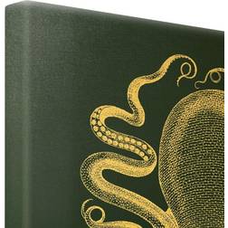 Leinwandbild Gold Illustration Oktopus auf Blau