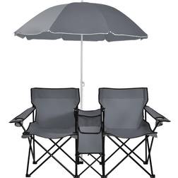 Costway Portable Folding Picnic Double Chair with Umbrella