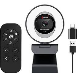 Zoomable webcam with remote, 60fps 1080p streaming webcam with ring light adj