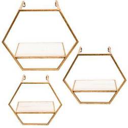 Sagebrook Home Set of 3 Hexagon Shaped Shelves Gold Metal and W Wall Shelf
