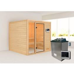 Karibu WOODFEELING Sauna »Jutta« inkl. Saunaofen mit externer Steuerung, für 4 Personen beige