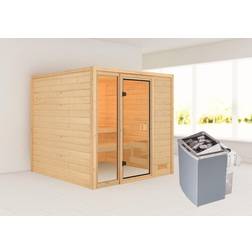 Karibu WOODFEELING Sauna »Jutta« inkl. Saunaofen mit integrierter Steuerung, für 4 Personen beige