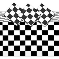 Sparkle Checkered plastic tablecloth, black and white party decor 54 x 108 in, 3 pack