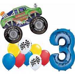 Monster truck 3rd birthday party supplies 10pc balloon bouquet decorations