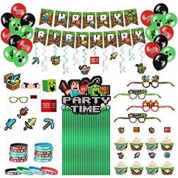 Decorlife pixel game birthday party decorations, 112pcs birthday decorations