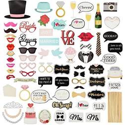 72-Pack Wedding Photo Booth Props Funny, Bridal Party Photo Props, Selfie Props, Fun Prop Kit, Assorted Designs