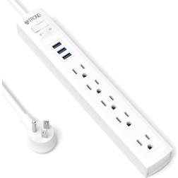 Power strip surge protector trond long extension cord 6ft with 5 6ft, white