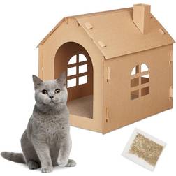 Relaxdays Cat House Cardboard, Kitten Cave Scratching Board, Easy Assembly, Incl.