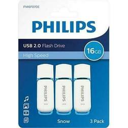 Philips 3-pack USB-minne 16 GB minne USB 2.0 Flash Drive Snow Edition för PC, bärbar dator, dator 3 x 16 GB datalagringsläsningar upp till 21 MB/s