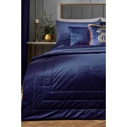 Laurence Llewelyn-Bowen Navy Luxury Soft Velvet Quilted Throwover Bedspread Blue