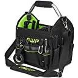 AWP 12" Pro Tool Tote Water Resistant Tool Bag with Rotating Handle, Removable Shoulder Strap and 21 Tool Storage Pockets, Black/Green