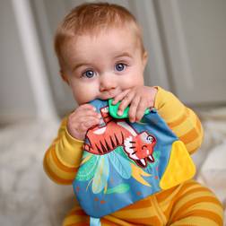 Nuby plush tiger cuddle & chew teething blankie with squeaker & connector cli