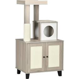 Pawhut Cat Litter Box Enclosure with Condo, Modern Cat Tree