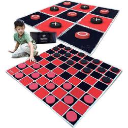 Swooc Games 2-in-1 Vintage Giant Checkers Tic Tac Toe Game