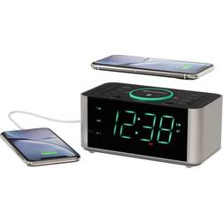 Emerson Radio alarm clock and qi wireless phone charger with bluetooth, compa