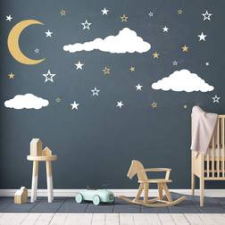 Moon, Stars and Clouds Wall Decals, Kids Wall Decoration, Nursery