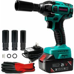 Kinswood cordless impact wrench kit 21v with drill set 7 pcs heavy duty 310lb tq