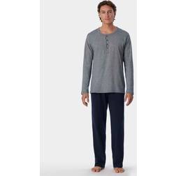 Schiesser Pyjama Extra Lang Met Effen Broek - Blau