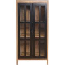 LuxenHome Natural Wood 2-Door Curio Storage Cabinet