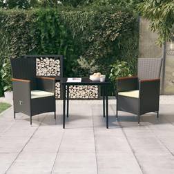 vidaXL 3-tlg Garten-Essgruppe mit Kissen Schwarz Essgruppe