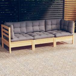 vidaXL Bois De Pin Solide 3 Places De Jardin Et Coussins Canapé d'Extérieur Meuble de Terrasse Meuble de Patio Gris Canapé Modulaire