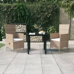 vidaXL 3-tlg Garten-Essgruppe mit Kissen Beige Essgruppe