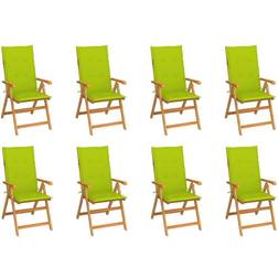 vidaXL Lot de 8 Chaises Inclinables de Jardin avec Coussins, Sièges de Terrasse, Teck Solide