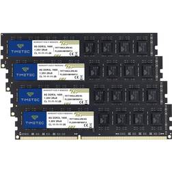 TIMETEC 32GB KIT4x8GB DDR3L DDR3 1600MHz DDR3L-1600 PC3L-12800 PC3-12800 Non-ECC Unbuffered 1.35V/1.5V CL11 2Rx8 Dual Rank 240 Pin UDIMM