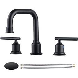 Wowow Two Handles Widespread 8 Inch Bathroom Faucet Black 3 Pieces Matt black