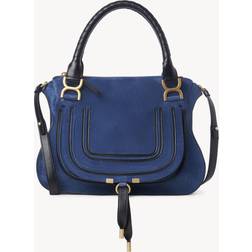 Marcie Medium Zip Suede Satchel Bag DEEP DENIM