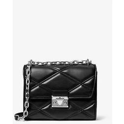 Michael Kors Serena Medium Black Diamond Quilted Faux Leather Flap Shoulder Bag