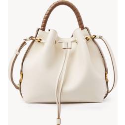 Marcie Drawstring Calfskin Bucket Bag MISTY IVORY