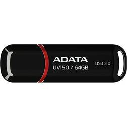 Adata 64GB UV150 Snap-on Cap USB 3.1 Flash Drive (AUV150-64G-RBK)