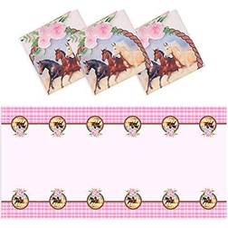 3 pack plastic pink horse tablecloths for cowgirl birthday party 54 x 108 in