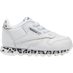 Reebok Girls Classic Leather Leopard Girls' Preschool Shoes White/Black 12.0