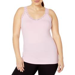 Hanes Women's Plus Size Stretch Jersey Lace Trim Tank - Paleo Pink
