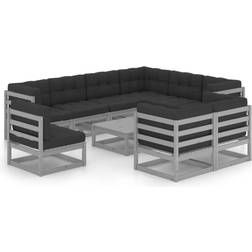 vidaXL 10-tlg Garten-Lounge-Set Massivholz Kiefer - Grau Lounge-Set