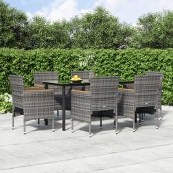 vidaXL 7-tlg Garten-Essgruppe mit Kissen Grau und Schwarz Essgruppe, 1 Tisch einschl. 6 Stühle