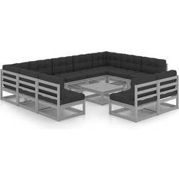 vidaXL Divani Giardino 12 pz Con Cuscini Grigio Massello di Pino Set da Lounge da Esterno