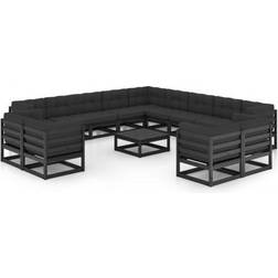 vidaXL 14-Tlg Garten-Lounge-Set Massivholz Kiefer - Schwarz Lounge-Set